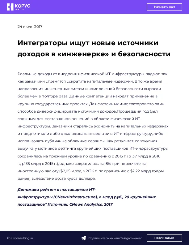 Интеграторы ищут новые источники доходов в «инженерке» и безопасности