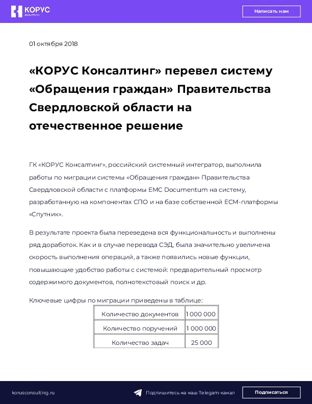 «КОРУС Консалтинг» перевел систему «Обращения граждан» Правительства Свердловской области на отечественное решение