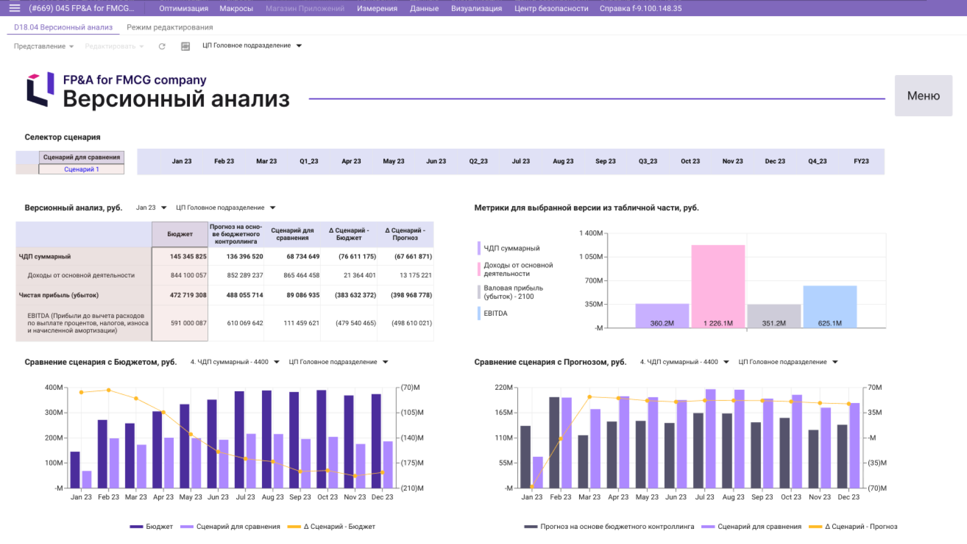 интерфейс версионный анализ в Optimacros